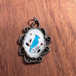 Vintage sterling silver Zuni inlay bird pendant